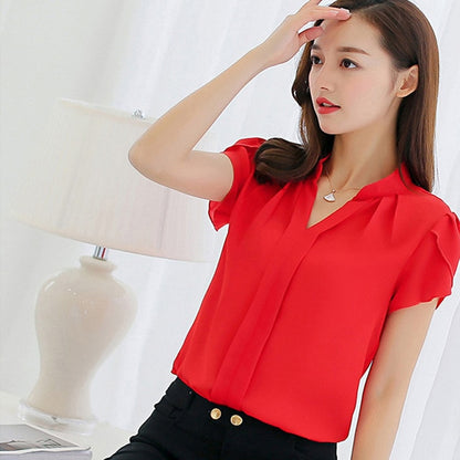 Women Short Sleeve Elegant Formal Office Blouse Plus Size