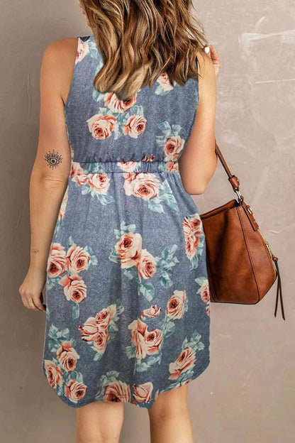 Printed Flora Sleeveless Dress with Pockets