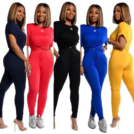 Women Two Piece Crop Top Pant Set