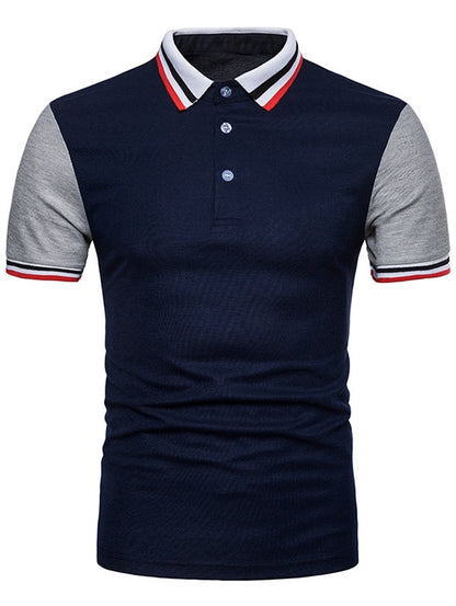 Contrast Color Striped Short Sleeve Polo T-shirt
