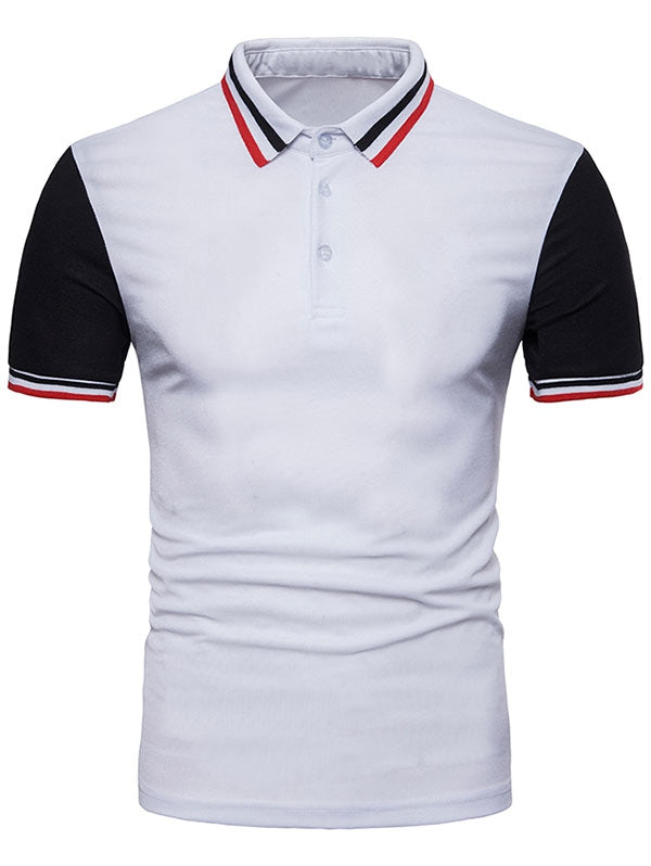 Contrast Color Striped Short Sleeve Polo T-shirt