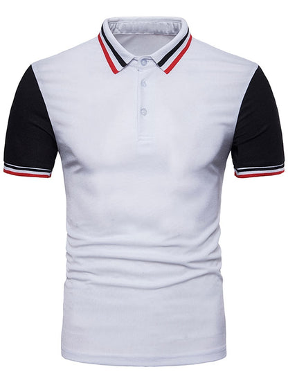 Contrast Color Striped Short Sleeve Polo T-shirt