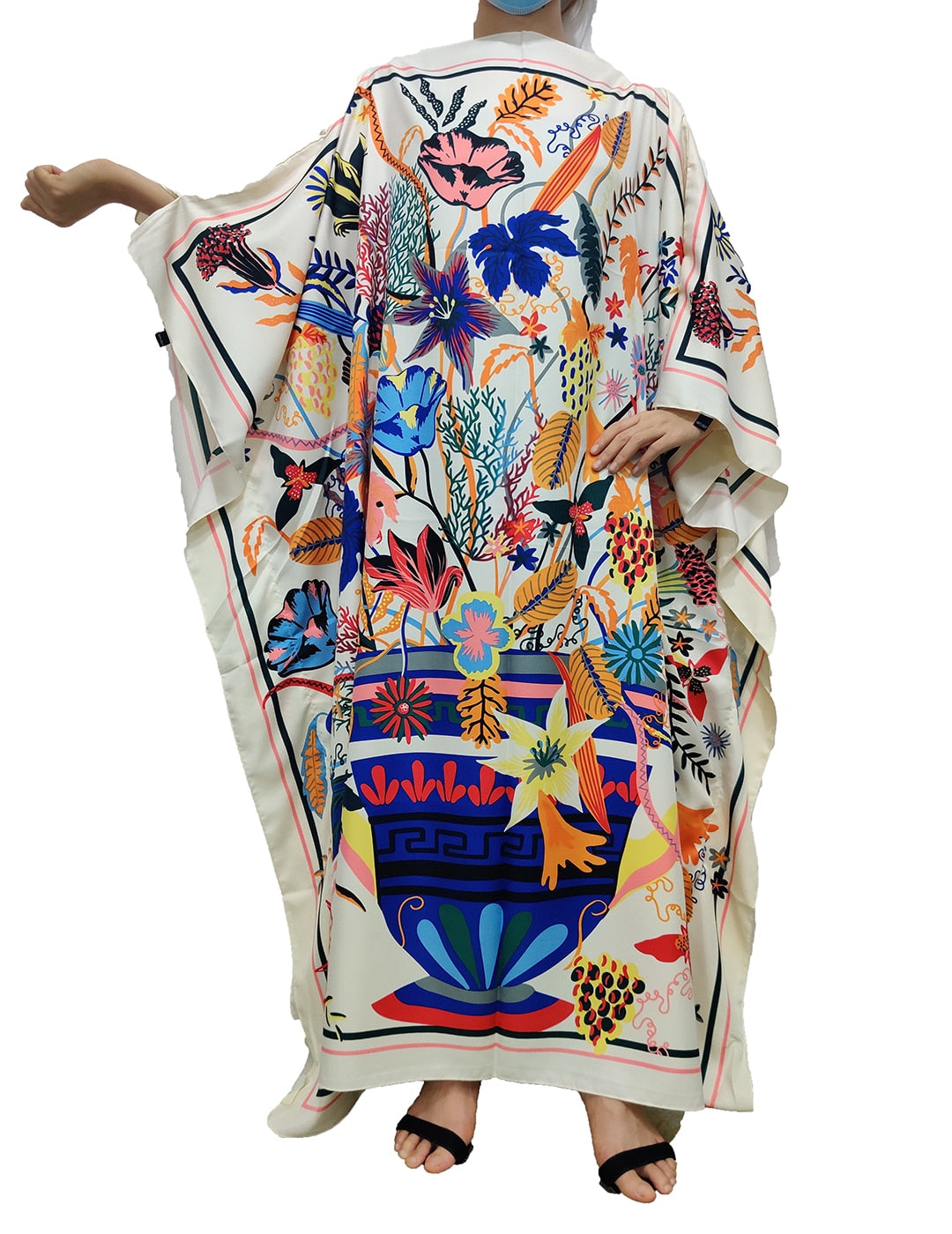 Women Printed Silk Loose Kaftan Dresses
