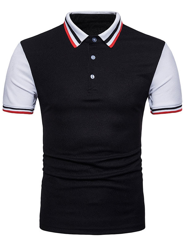 Contrast Color Striped Short Sleeve Polo T-shirt