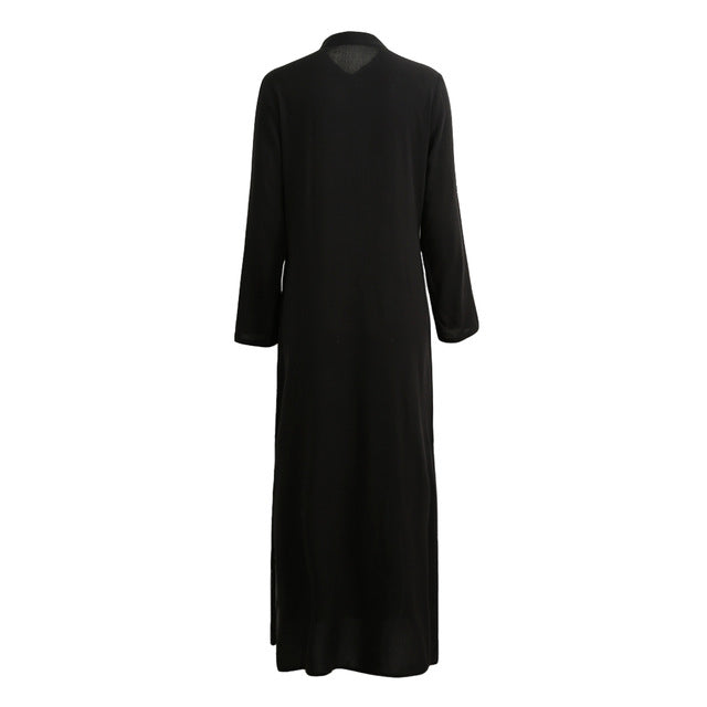 Women Sexy Casual Shirt Dress Long Sleeve Deep V Neck Split Solid Long Maxi Dress