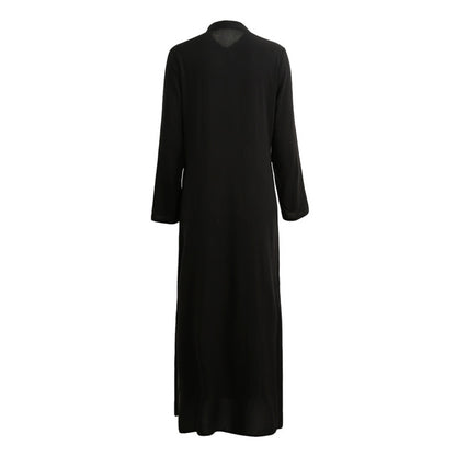 Women Sexy Casual Shirt Dress Long Sleeve Deep V Neck Split Solid Long Maxi Dress