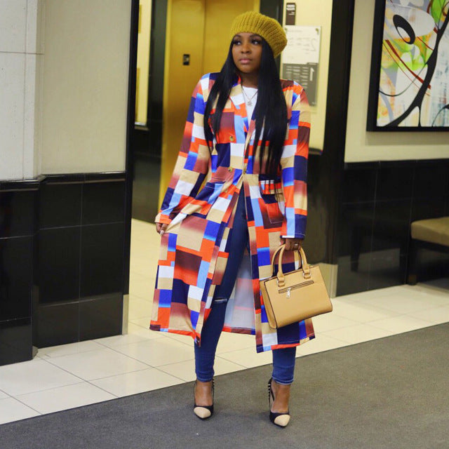 Women Long Sleeve Printing Coat Cardigan S-5XL