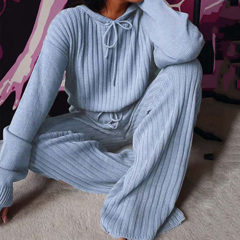 Women Winter Knitted Pajama Set