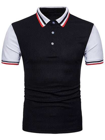 Contrast Color Striped Short Sleeve Polo T-shirt