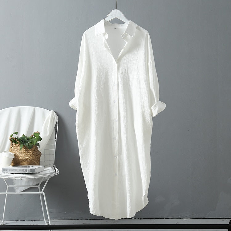 Women Long Oversized Loose Cotton Shirt Dress