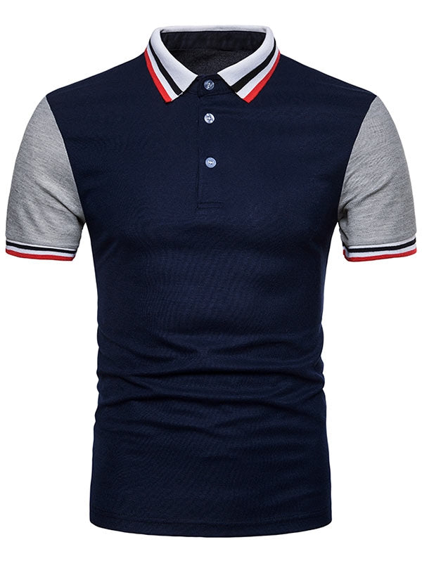 Contrast Color Striped Short Sleeve Polo T-shirt