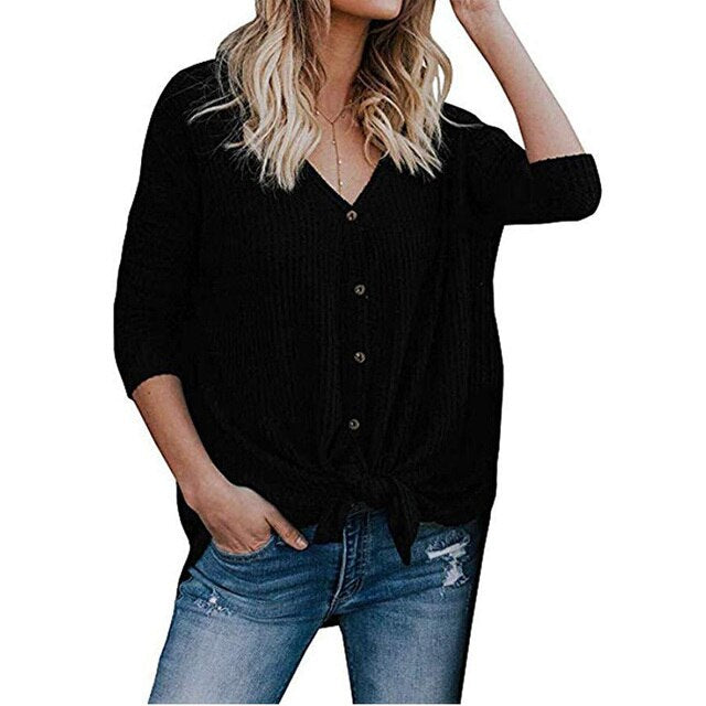 women's waffle knit tunic blouse shirt