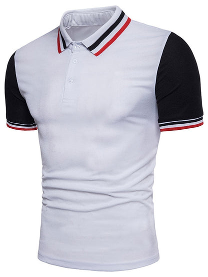 Contrast Color Striped Short Sleeve Polo T-shirt