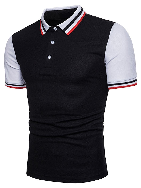 Contrast Color Striped Short Sleeve Polo T-shirt