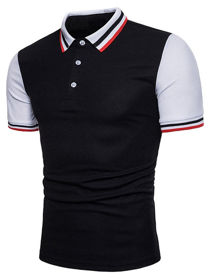 Contrast Color Striped Short Sleeve Polo T-shirt