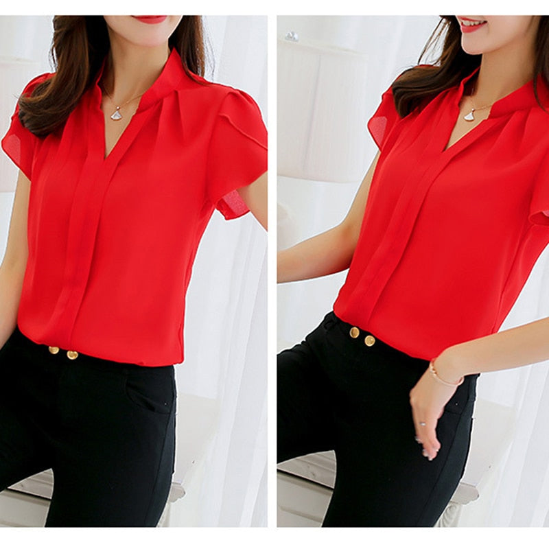 Women Short Sleeve Elegant Formal Office Blouse Plus Size