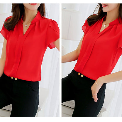 Women Short Sleeve Elegant Formal Office Blouse Plus Size