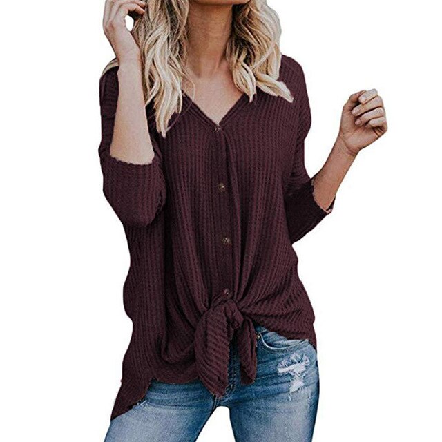 women's waffle knit tunic blouse shirt
