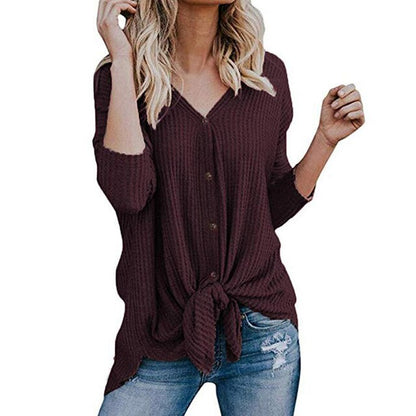 women's waffle knit tunic blouse shirt
