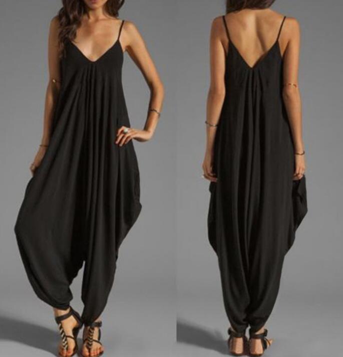 Low-cut V-neck Sexy Suspender Jumpsuit Casual Loose Jumpsuit