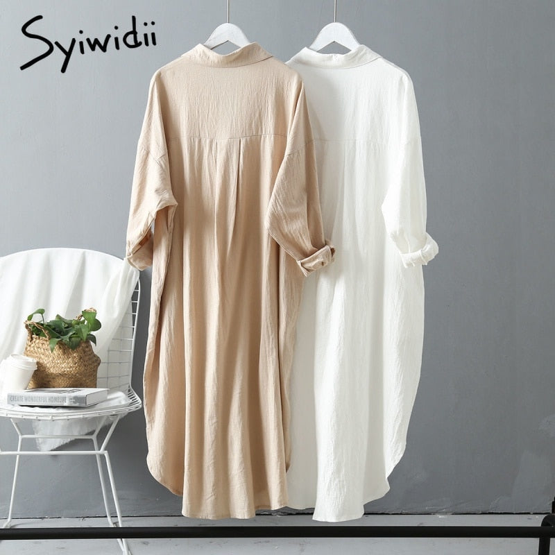 Women Long Oversized Loose Cotton Shirt Dress