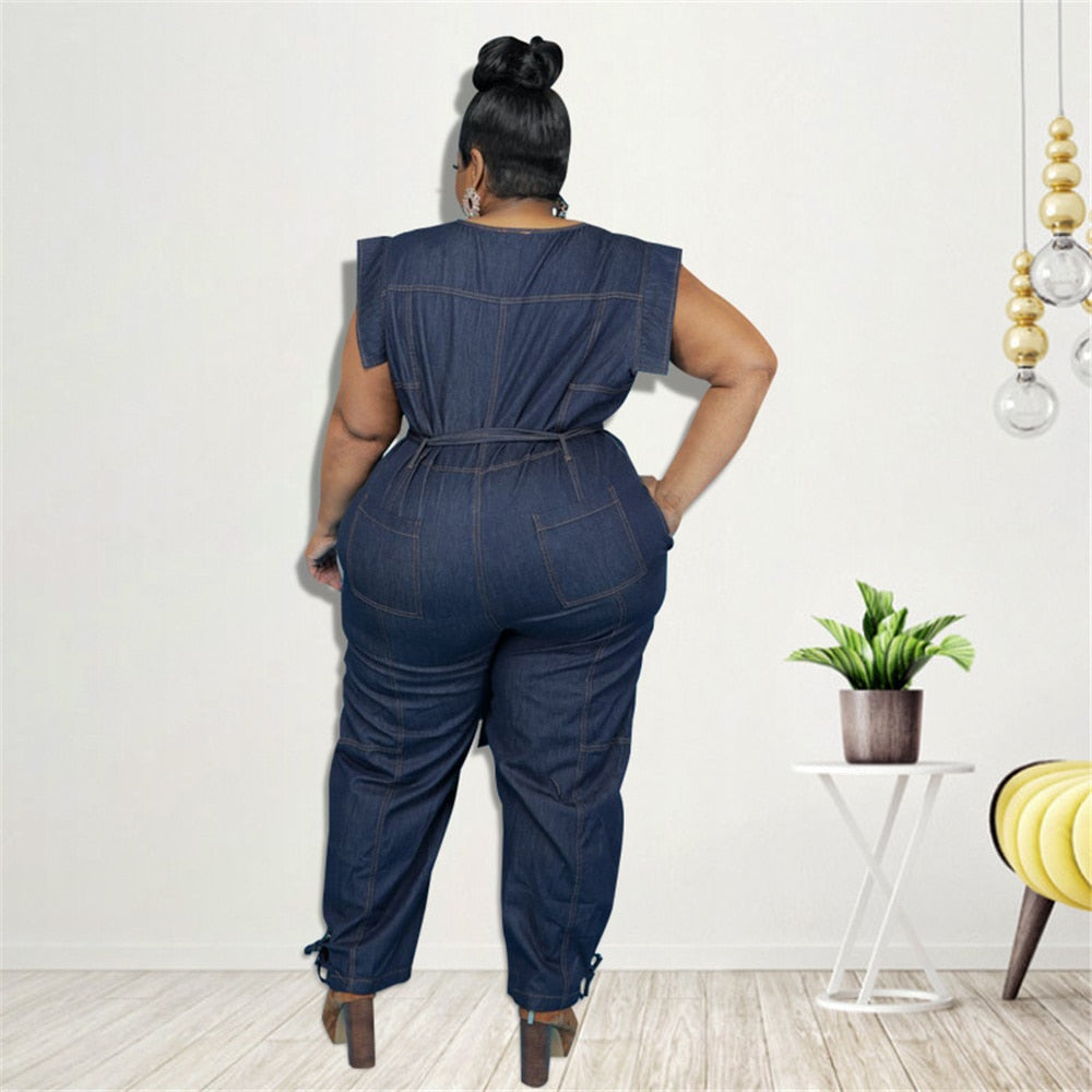 Women Plus Size Denim Jumpsuit