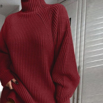 Turtleneck Long Sleeve Sweater Women Loose Tunic Knitted Casual Dresses