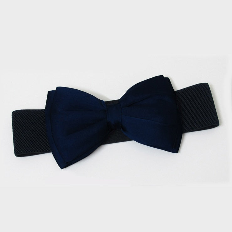 Women Elegant Elastic Waistbands Stretchy Solid Color Ribbon Bow-Knot Waist Belt