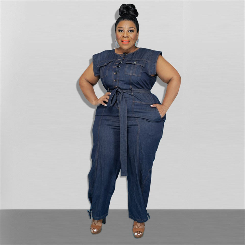 Women Plus Size Denim Jumpsuit