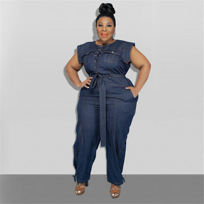 Women Plus Size Denim Jumpsuit