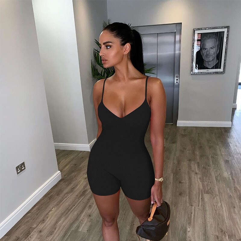 Women V-neck Romper Shorts