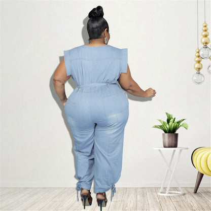 Women Plus Size Denim Jumpsuit