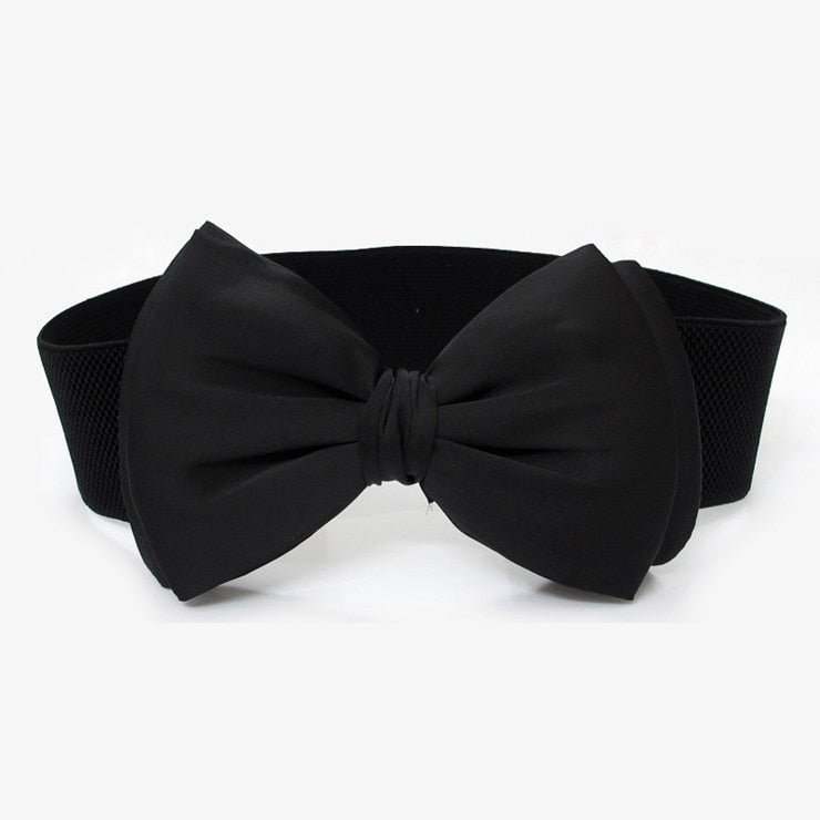 Women Elegant Elastic Waistbands Stretchy Solid Color Ribbon Bow-Knot Waist Belt