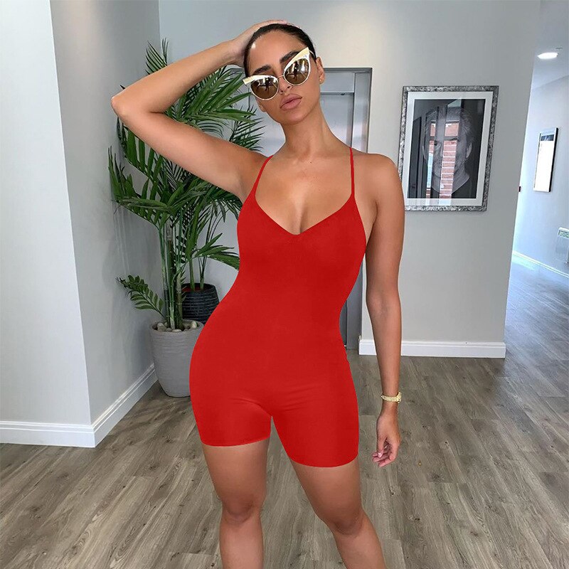 Women V-neck Romper Shorts