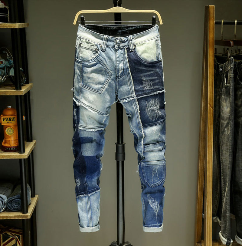 Men Ripped Biker Stretch Denim Pants Slim Fit