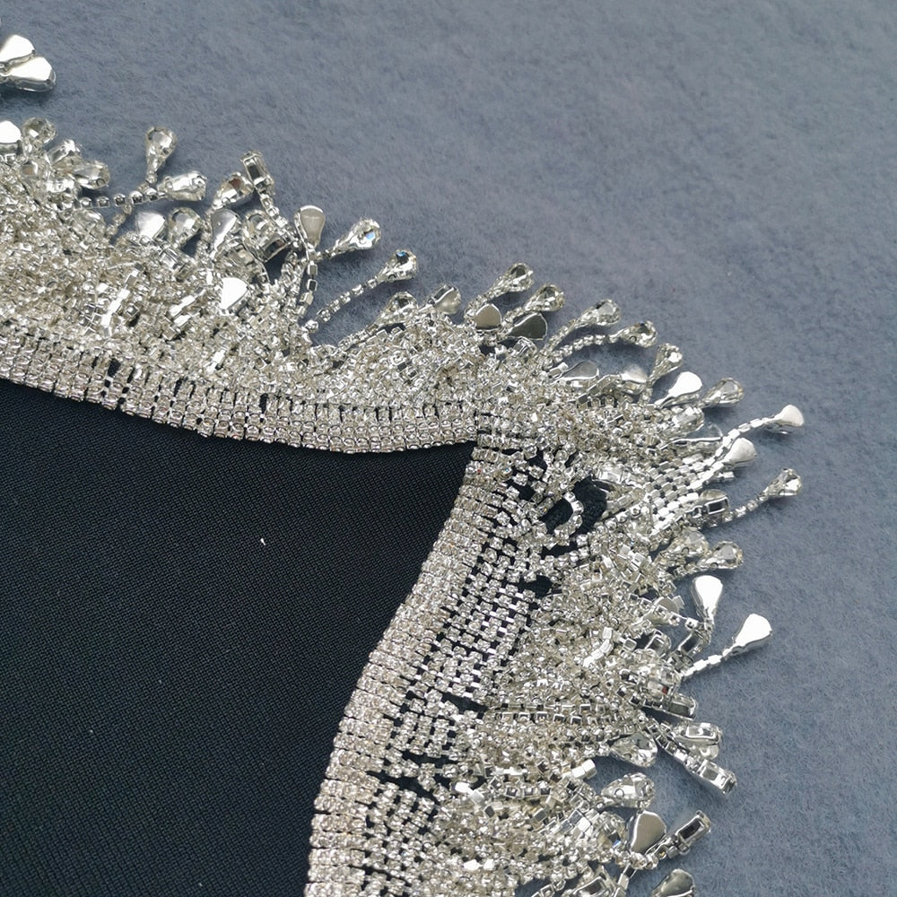 New Women Round Neck Irregular Rhinestone Tassel Multicolor Skinny Sleeveless Dress