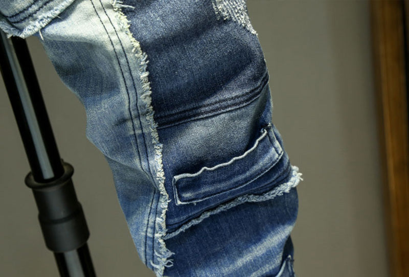 Men Ripped Biker Stretch Denim Pants Slim Fit