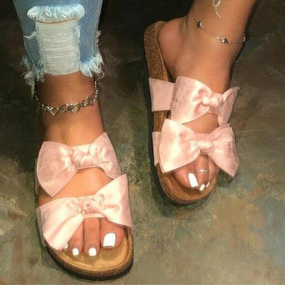 Women Open Toe Bow Style Platform Slides