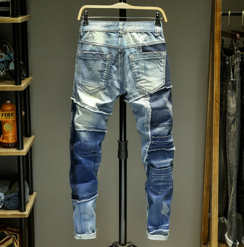 Men Ripped Biker Stretch Denim Pants Slim Fit
