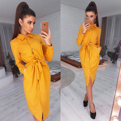 Women Vintage Front Solid Elegant Dress