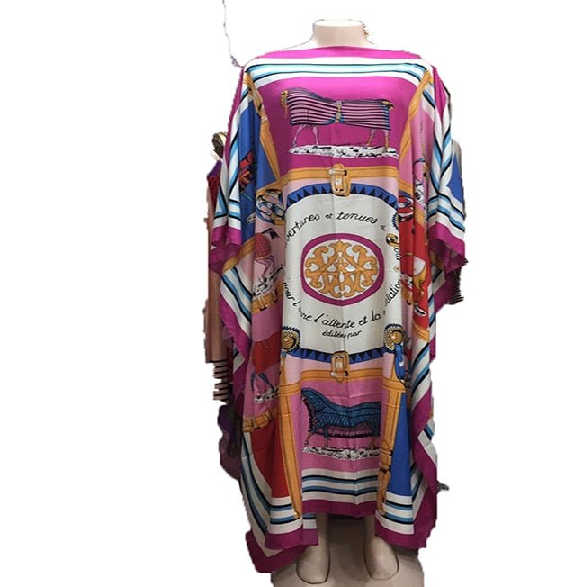 Women Printed Silk Loose Kaftan Dresses