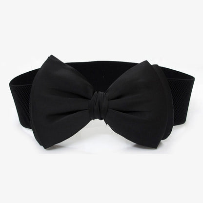 Women Elegant Elastic Waistbands Stretchy Solid Color Ribbon Bow-Knot Waist Belt