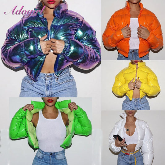 Women Cropped Long Sleeve Warm Bubble Coat