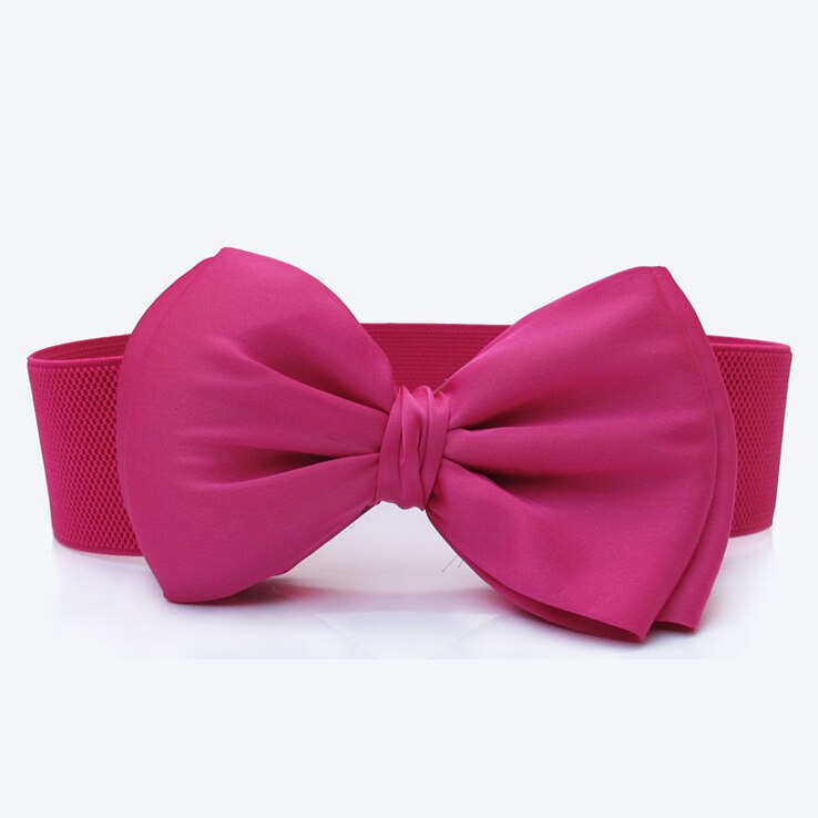 Women Elegant Elastic Waistbands Stretchy Solid Color Ribbon Bow-Knot Waist Belt