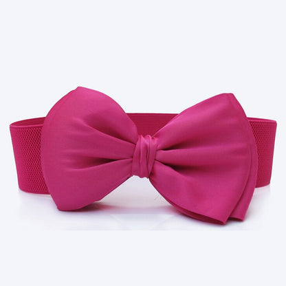 Women Elegant Elastic Waistbands Stretchy Solid Color Ribbon Bow-Knot Waist Belt