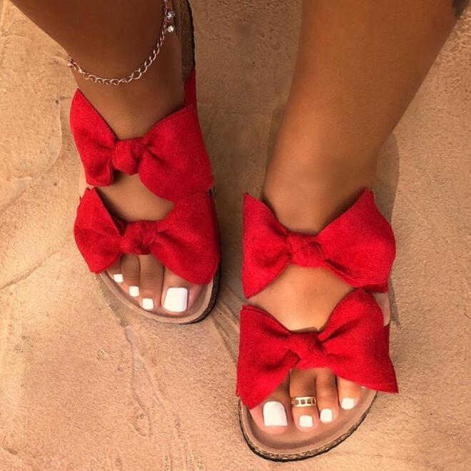 Women Open Toe Bow Style Platform Slides