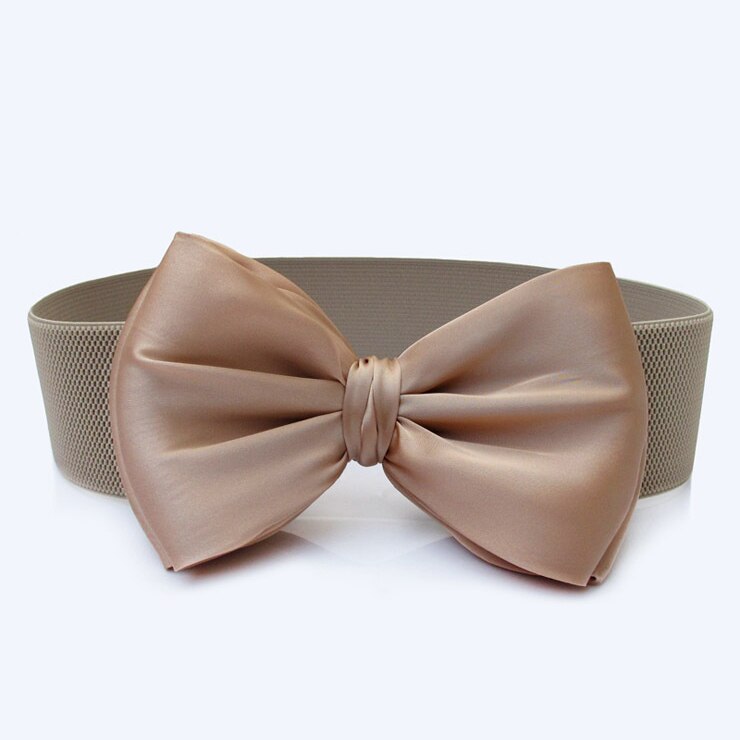 Women Elegant Elastic Waistbands Stretchy Solid Color Ribbon Bow-Knot Waist Belt