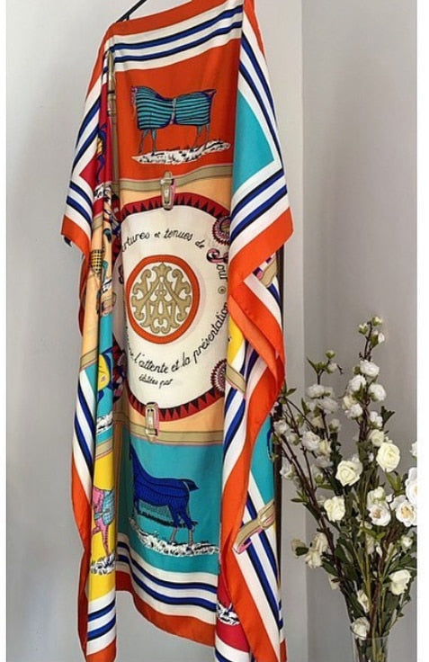 Women Printed Silk Loose Kaftan Dresses