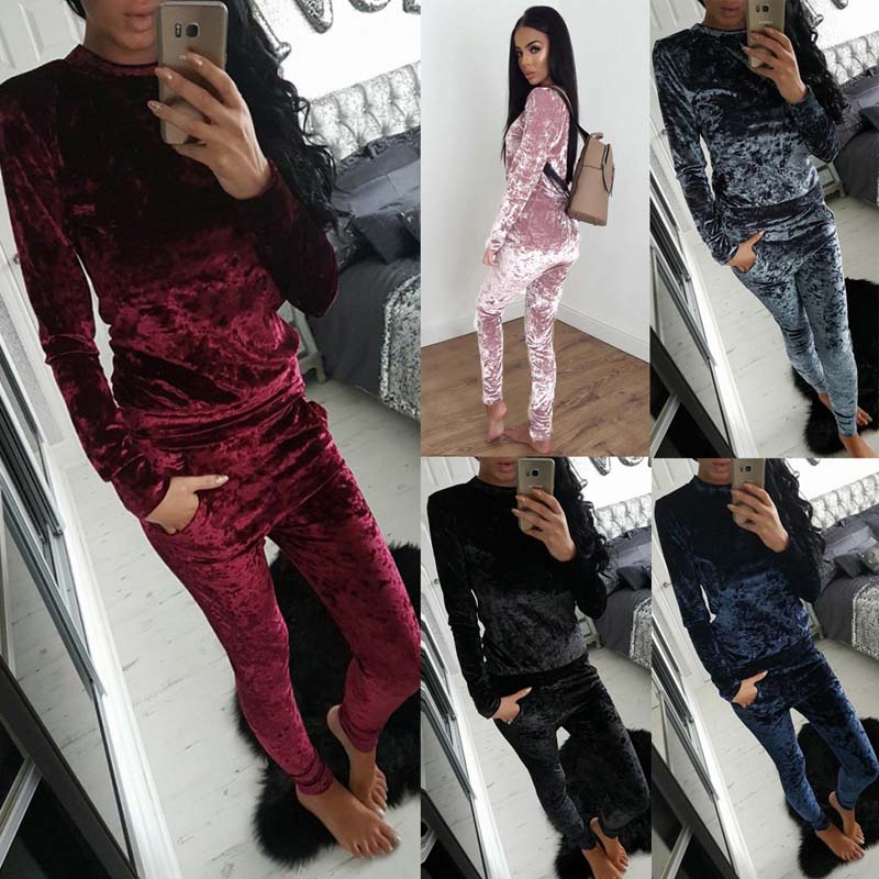 Women Velvet Two Piece Winter Velour Tracksuit