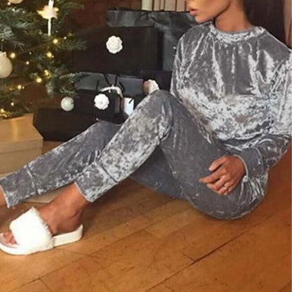 Women Velvet Two Piece Winter Velour Tracksuit